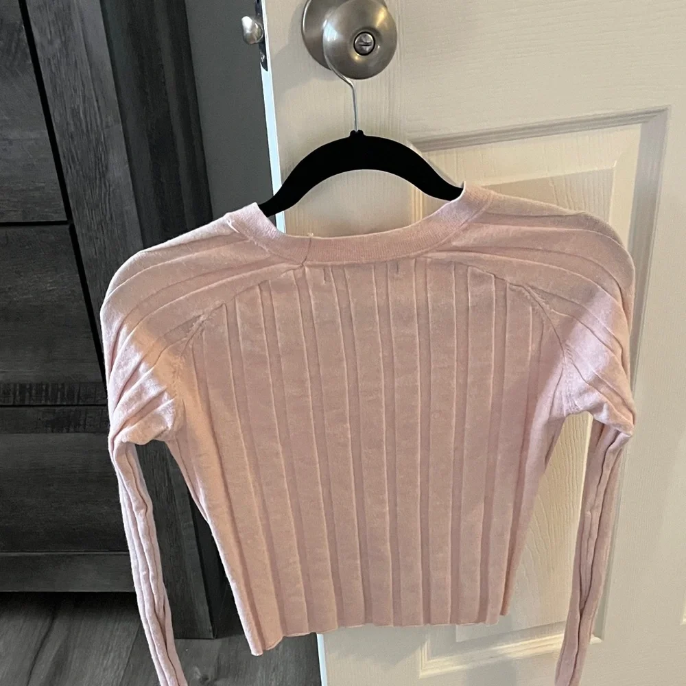 Pink Ribbed Button-Up Cardigan - Picture 2 of 3